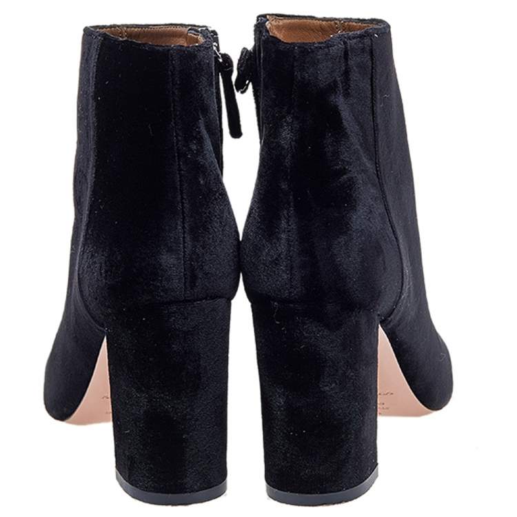 Pre Owned Aquazzura Black Velvet Brooklyn Ankle Boots Size 36.5