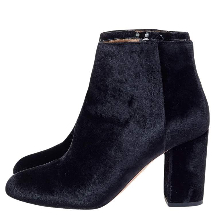 Pre Owned Aquazzura Black Velvet Brooklyn Ankle Boots Size 36.5