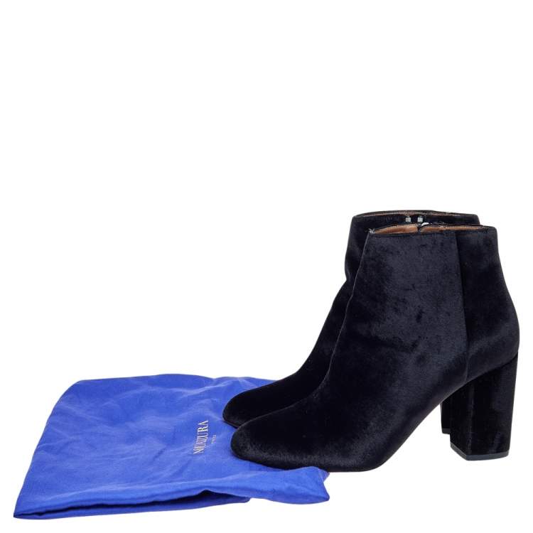 Pre Owned Aquazzura Black Velvet Brooklyn Ankle Boots Size 36.5