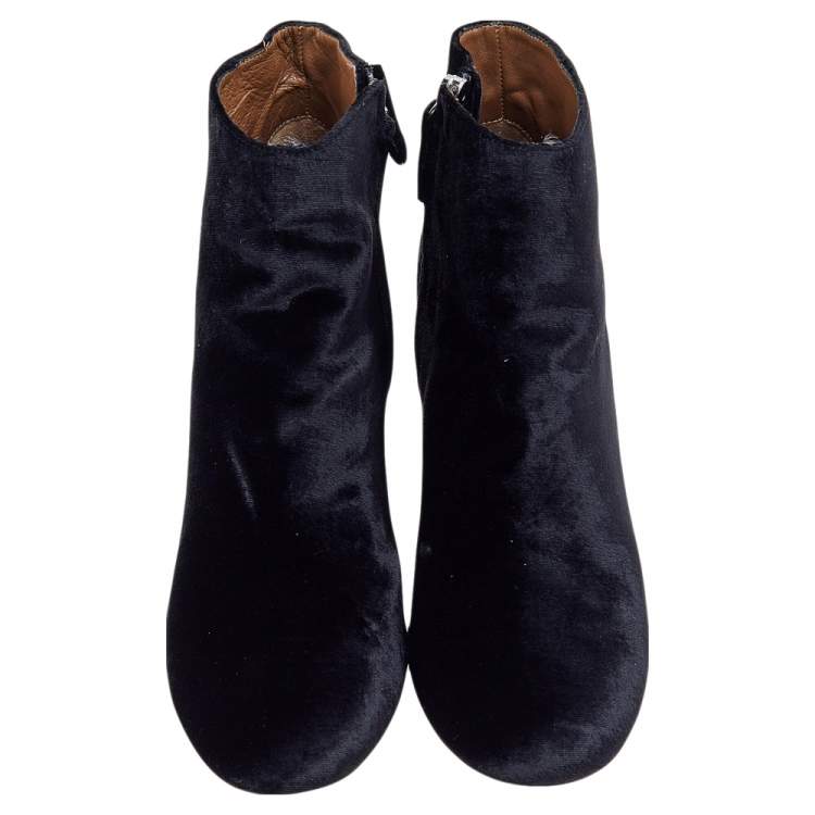 Pre Owned Aquazzura Black Velvet Brooklyn Ankle Boots Size 36.5