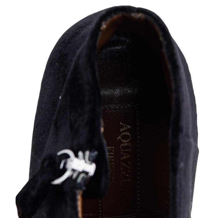 Pre Owned Aquazzura Black Velvet Brooklyn Ankle Boots Size 36.5
