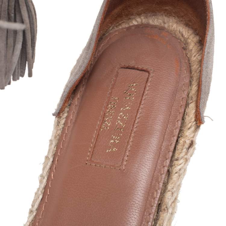 Pre Owned Aquazzura Multicolor Embroidered Canvas and Suede Tassel Ankle Wrap Espadrille Sandals Size 40