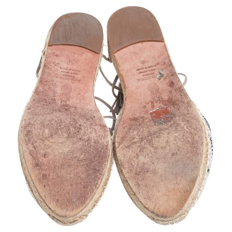Pre Owned Aquazzura Multicolor Embroidered Canvas and Suede Tassel Ankle Wrap Espadrille Sandals Size 40