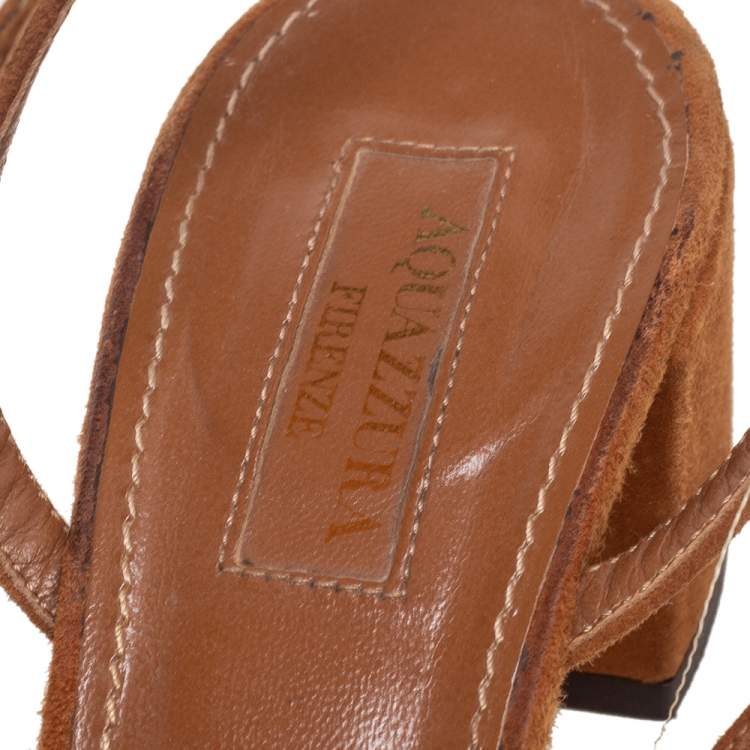 Pre Owned Aquazzura Brown Suede Wild Thing Ankle-Wrap Sandals Size 36