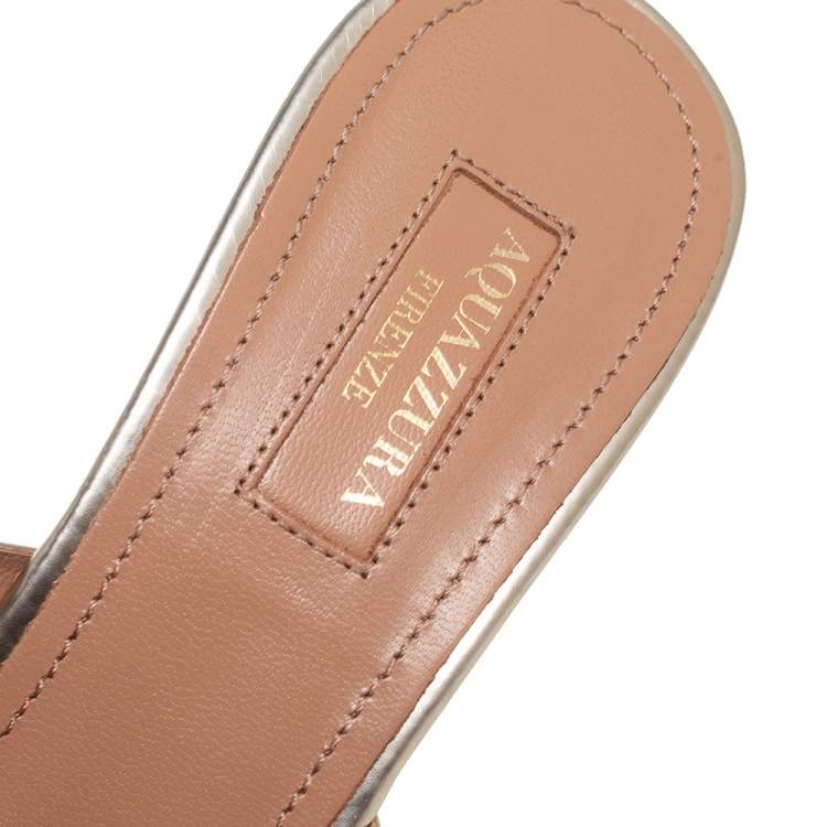 Pre Owned Aquazzura Gold Leather Cork Wedge Sandals  Size 37