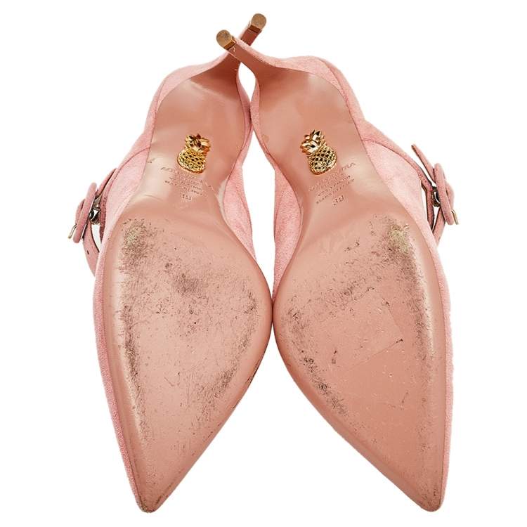 Pre Owned Aquazzura Pink Suede Buckle Mule Sandals Size 39