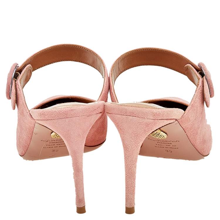 Pre Owned Aquazzura Pink Suede Buckle Mule Sandals Size 39