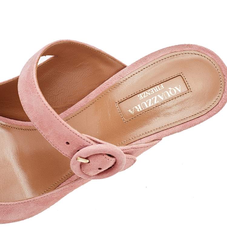 Pre Owned Aquazzura Pink Suede Buckle Mule Sandals Size 39