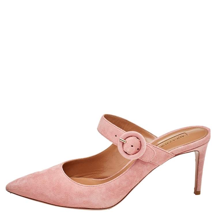 Pre Owned Aquazzura Pink Suede Buckle Mule Sandals Size 39