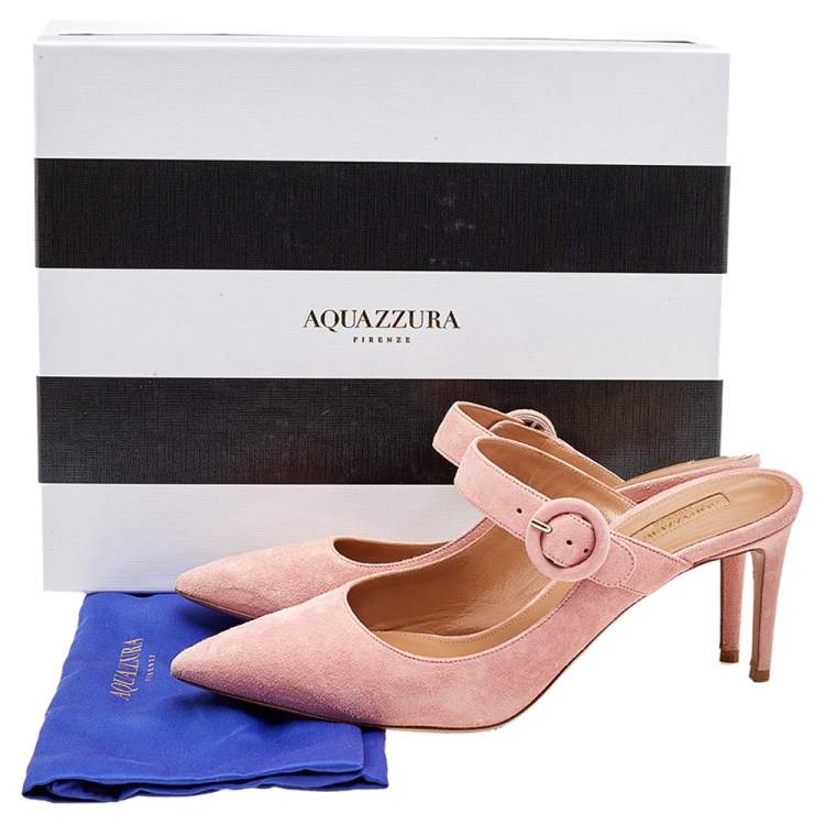 Pre Owned Aquazzura Pink Suede Buckle Mule Sandals Size 39