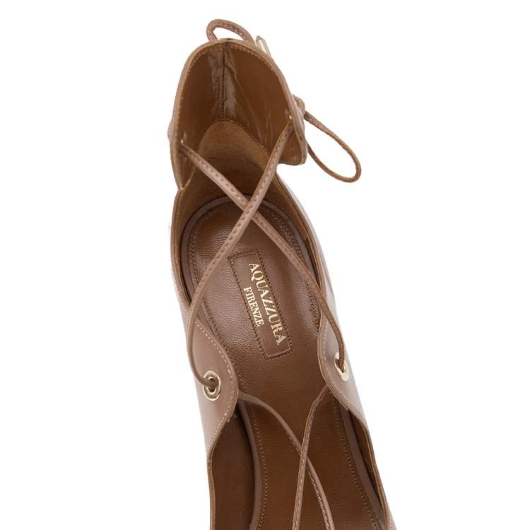 مملوكة مسبقًا Aquazzura Beige Leather Tango Curvy Lace Up Sandals Size 40.5