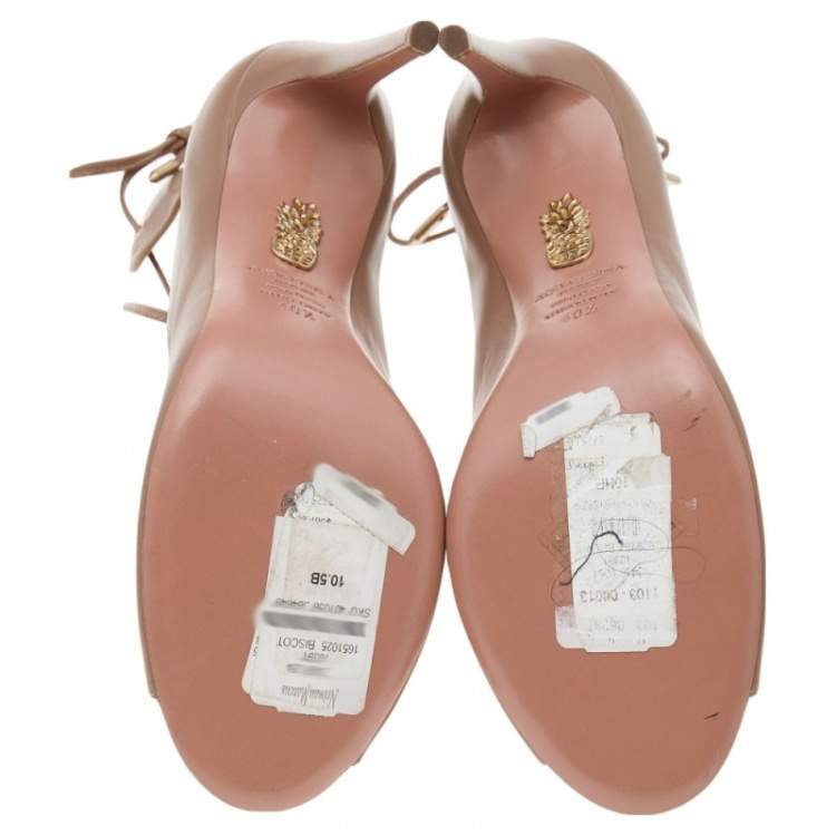مملوكة مسبقًا Aquazzura Beige Leather Tango Curvy Lace Up Sandals Size 40.5