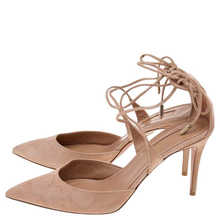 Pre Owned Aquazzura Beige Suede Matilde Cross Straps Sandals Size 36