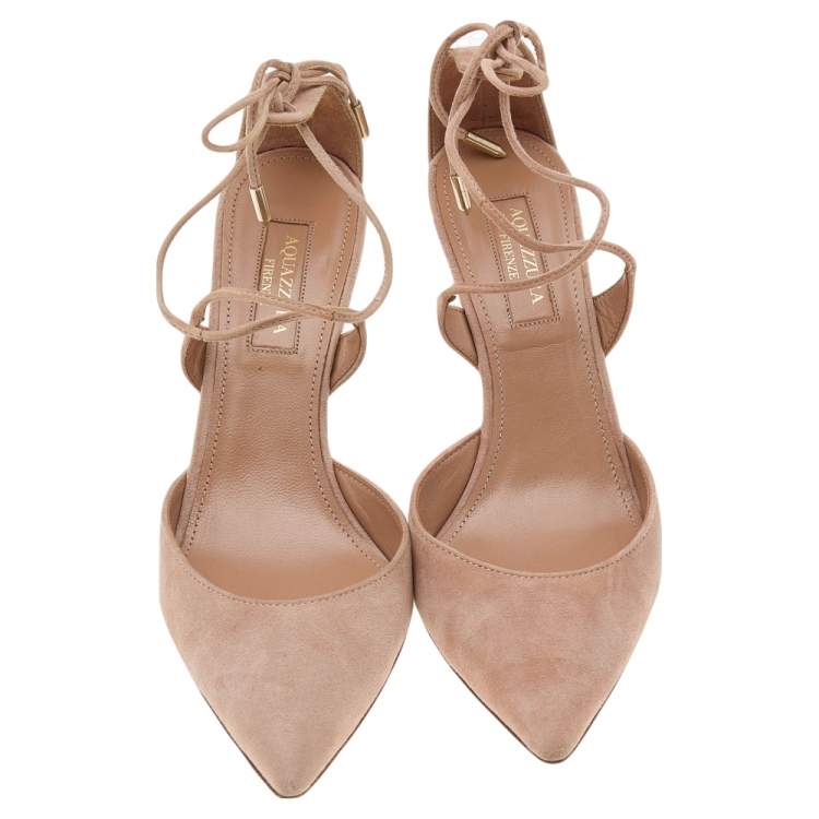 Pre Owned Aquazzura Beige Suede Matilde Cross Straps Sandals Size 36