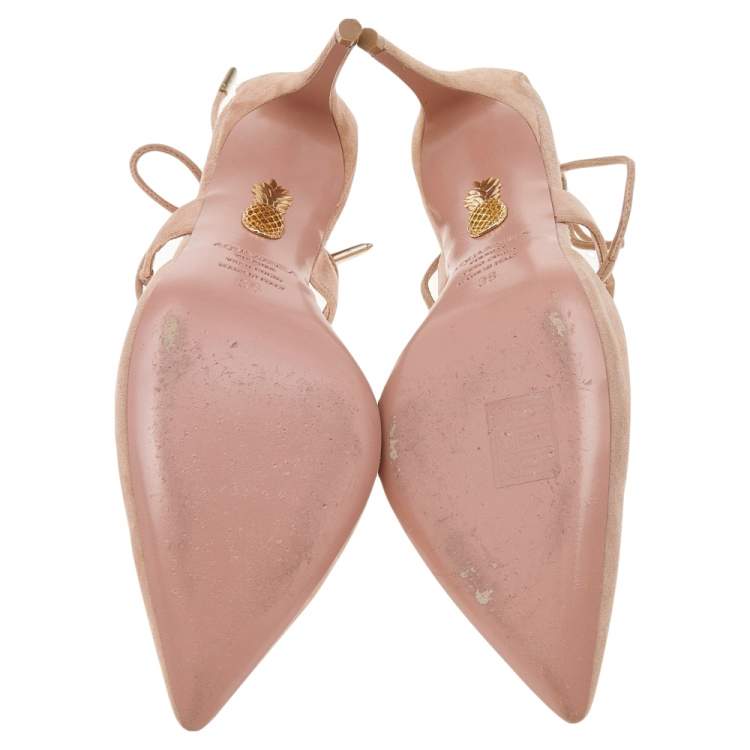 Pre Owned Aquazzura Beige Suede Matilde Cross Straps Sandals Size 36