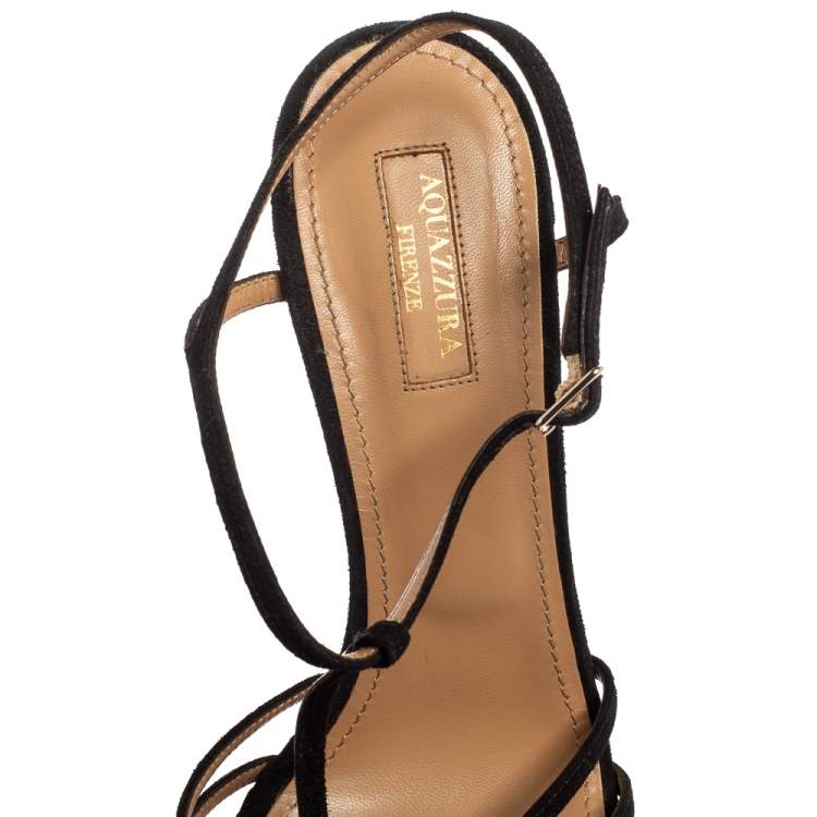 Pre Owned Aquazzura Black Suede T-Strap Platform Sandals Size 41