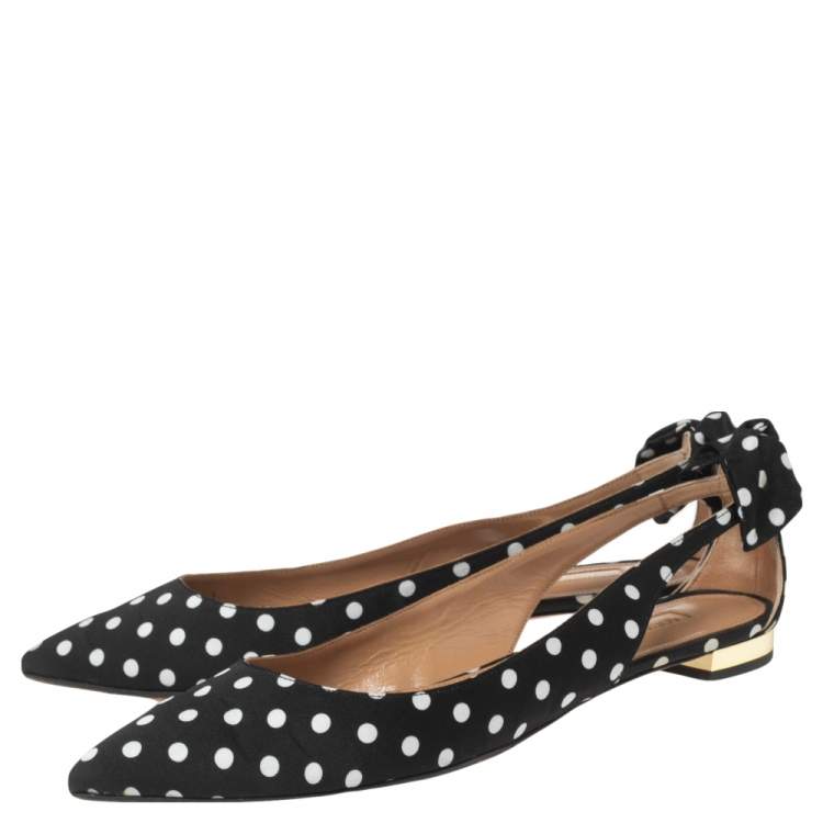 Pre Owned Aquazzura Black/White Canvas Ballet Flats Size 35.5
