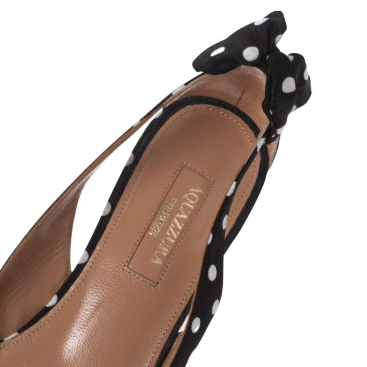 Pre Owned Aquazzura Black/White Canvas Ballet Flats Size 35.5