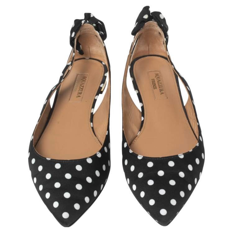 Pre Owned Aquazzura Black/White Canvas Ballet Flats Size 35.5