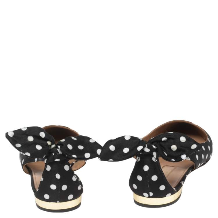 Pre Owned Aquazzura Black/White Canvas Ballet Flats Size 35.5