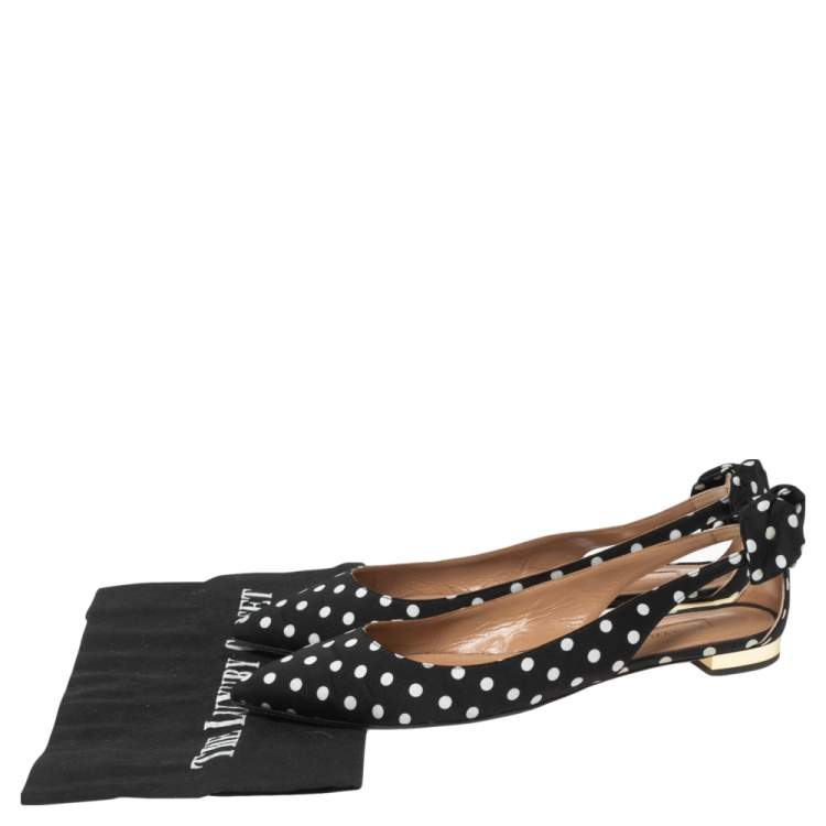 Pre Owned Aquazzura Black/White Canvas Ballet Flats Size 35.5