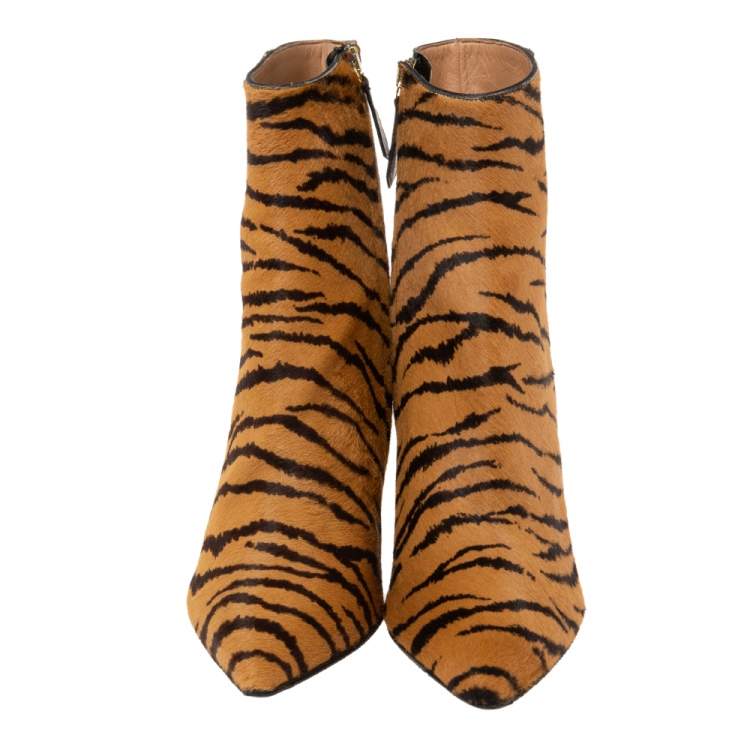 Pre Owned Aquazzura Brown Leopard Print Calf Hair Alma Boots Size 36.5