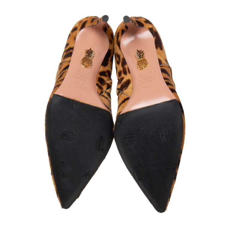 Pre Owned Aquazzura Brown Leopard Print Calf Hair Alma Boots Size 36.5