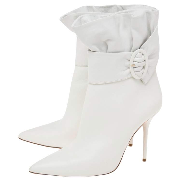 Pre Owned Aquazzura White  Leather Tribeca Ankle Boots Size 39.5