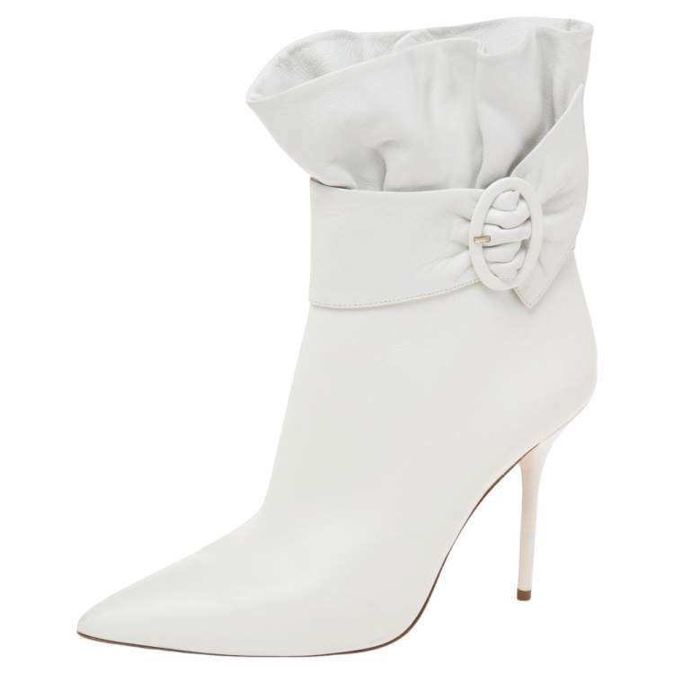 Aquazzura White Leather Tribeca Ankle Boots Size 39.5 Aquazzura The Luxury Closet