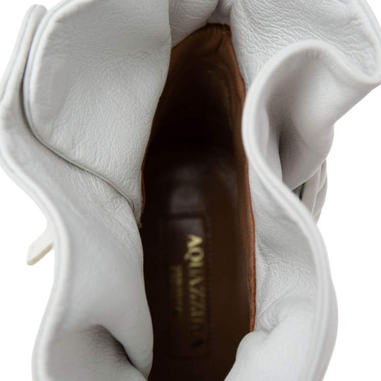 Pre Owned Aquazzura White  Leather Tribeca Ankle Boots Size 39.5