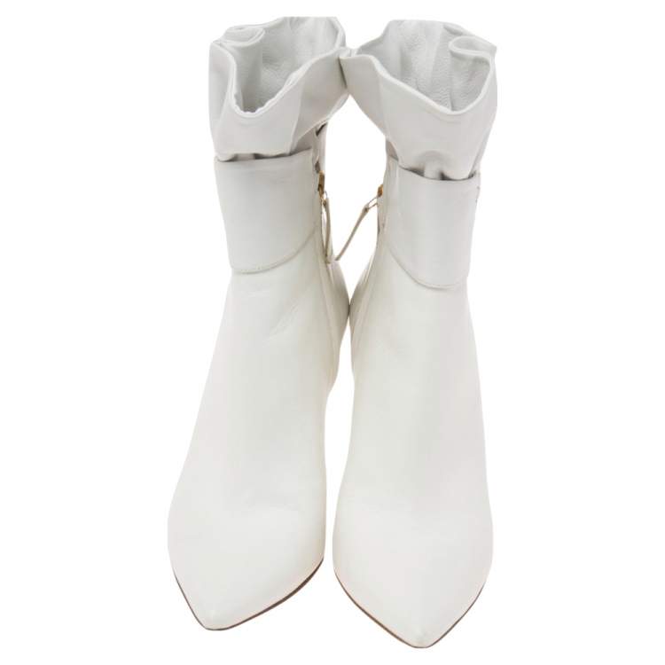 Pre Owned Aquazzura White  Leather Tribeca Ankle Boots Size 39.5