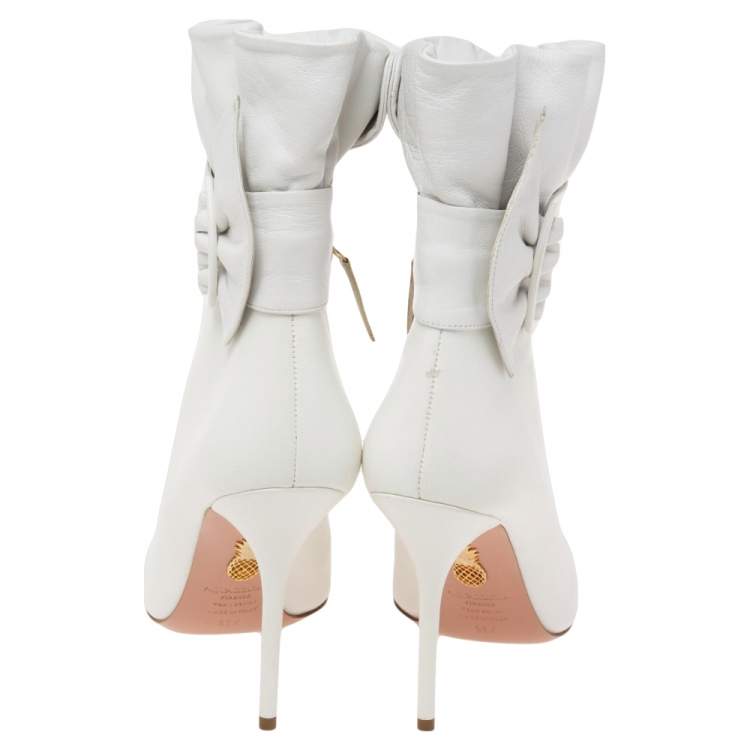 Pre Owned Aquazzura White  Leather Tribeca Ankle Boots Size 39.5