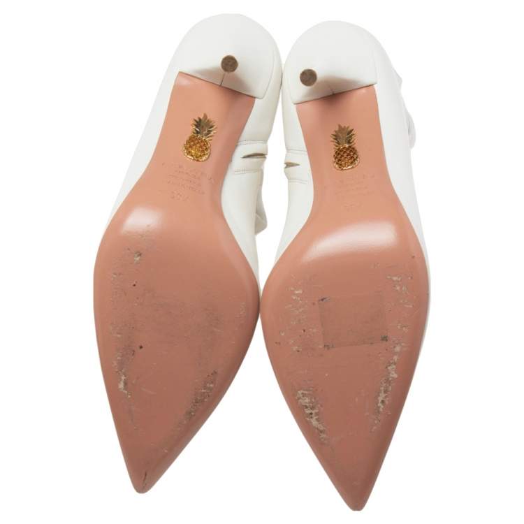 Pre Owned Aquazzura White  Leather Tribeca Ankle Boots Size 39.5