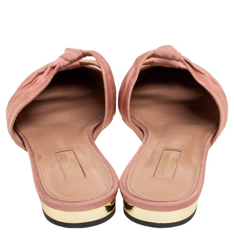 مملوكة مسبقًا Aquazzura Beige/Black Fabric Twist Cap Toe Mules Size 38.5