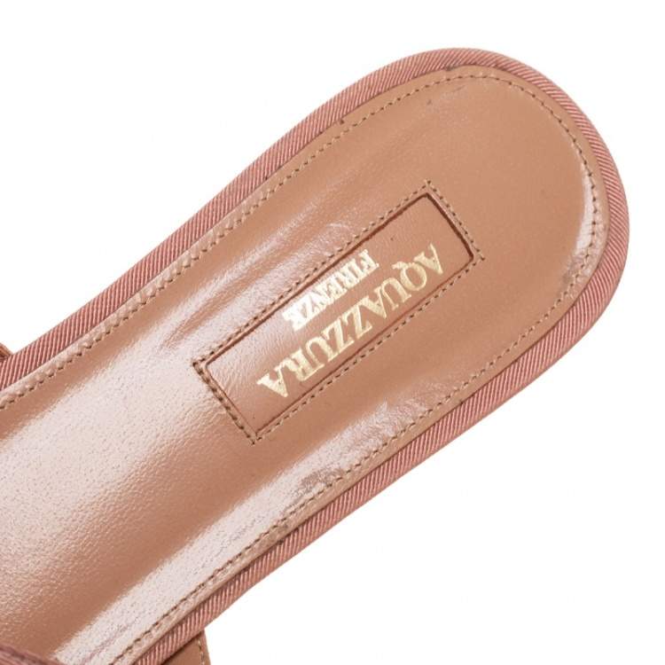 مملوكة مسبقًا Aquazzura Beige/Black Fabric Twist Cap Toe Mules Size 38.5