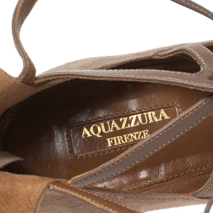 Pre Owned Aquazzura Beige Suede Dancer Lace Up Ballet Flats Size 38