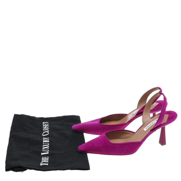 Pre Owned Aquazzura Pink Suede Maia 75 Slingback Sandals Size 39