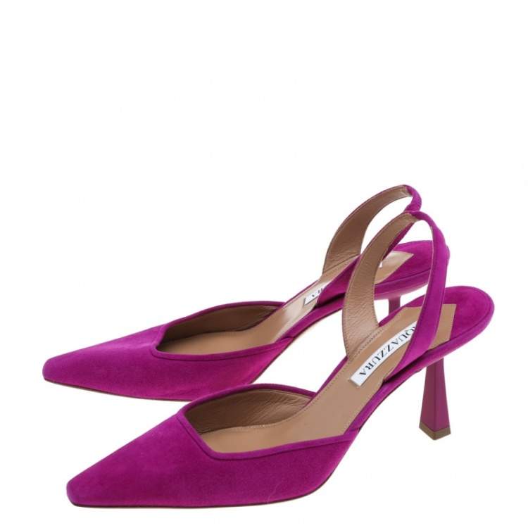Pre Owned Aquazzura Pink Suede Maia 75 Slingback Sandals Size 39