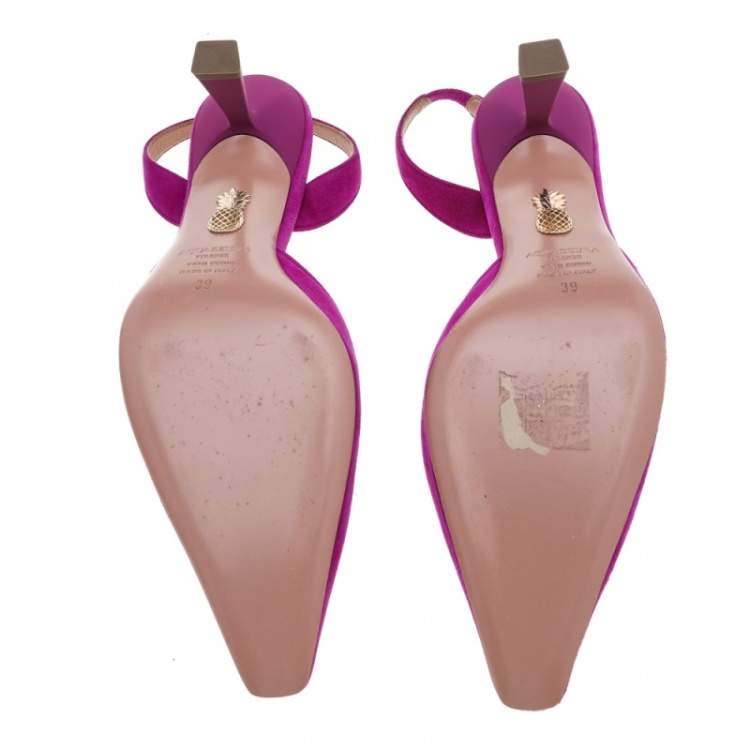 Pre Owned Aquazzura Pink Suede Maia 75 Slingback Sandals Size 39