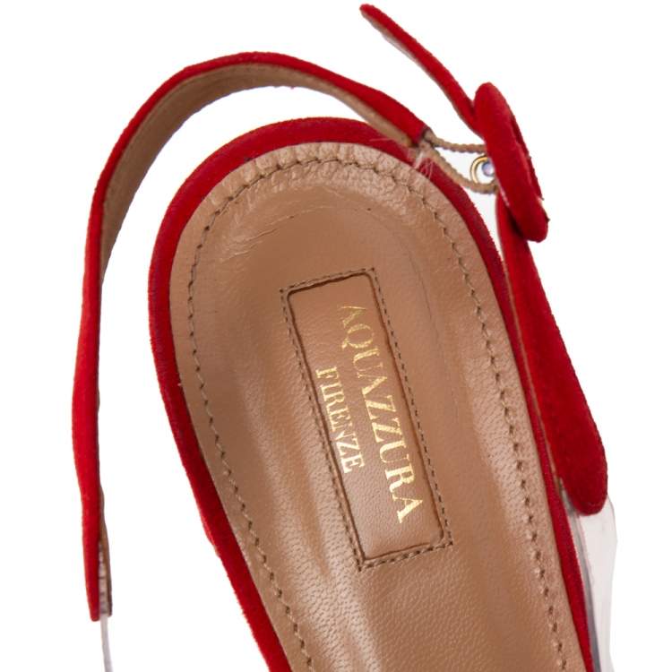 Pre Owned Aquazzura Red Suede and PVC Optic Slingback Pumps Size 40.5
