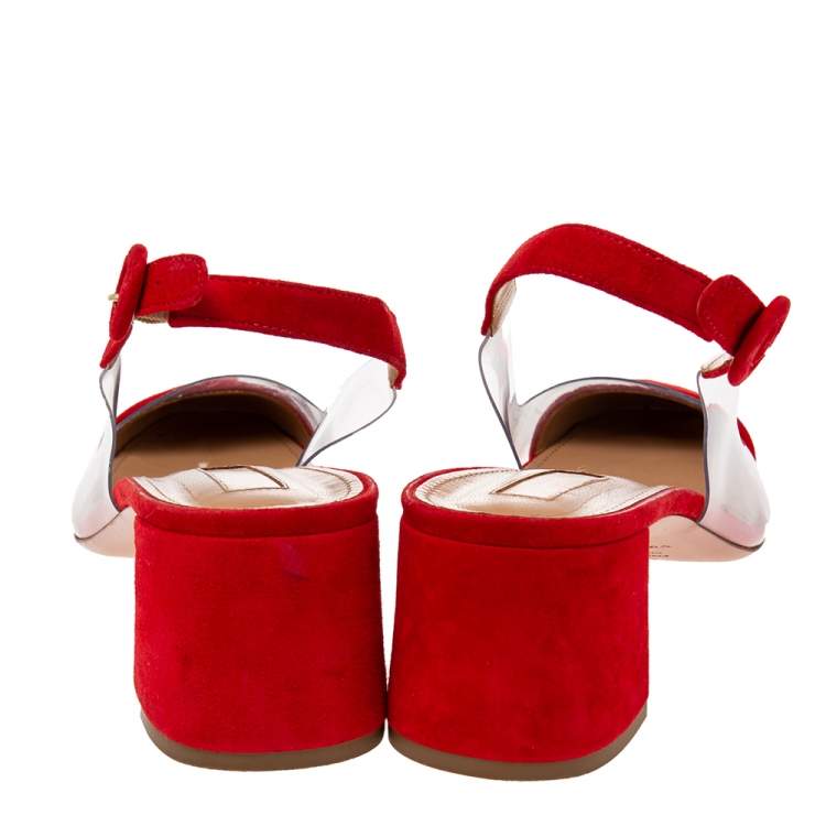 Pre Owned Aquazzura Red Suede and PVC Optic Slingback Pumps Size 40.5