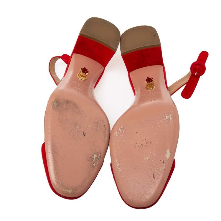 Pre Owned Aquazzura Red Suede and PVC Optic Slingback Pumps Size 40.5