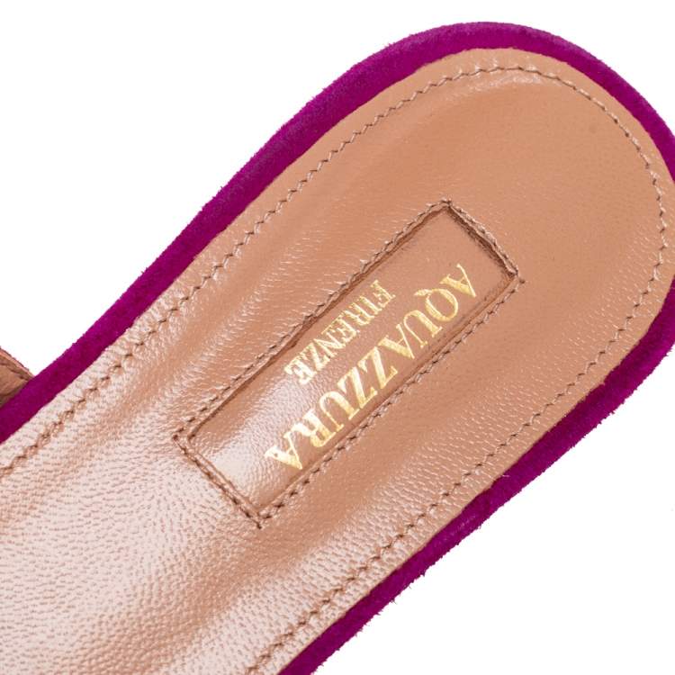 Pre Owned Aquazzura Magenta Suede Powder Puff Pointed-Toe Flat Mules Size 38