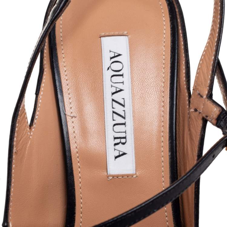 Pre Owned Aquazzura Black Leather and PVC First Love Slingback Pumps Size 39
