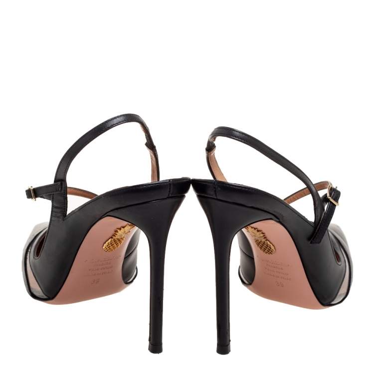 Pre Owned Aquazzura Black Leather and PVC First Love Slingback Pumps Size 39