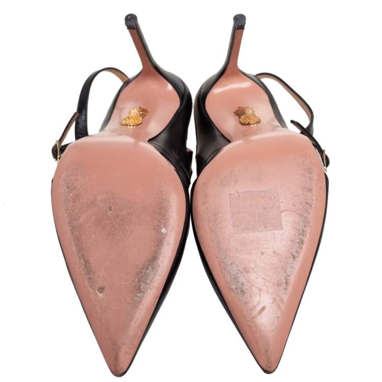 Pre Owned Aquazzura Black Leather and PVC First Love Slingback Pumps Size 39