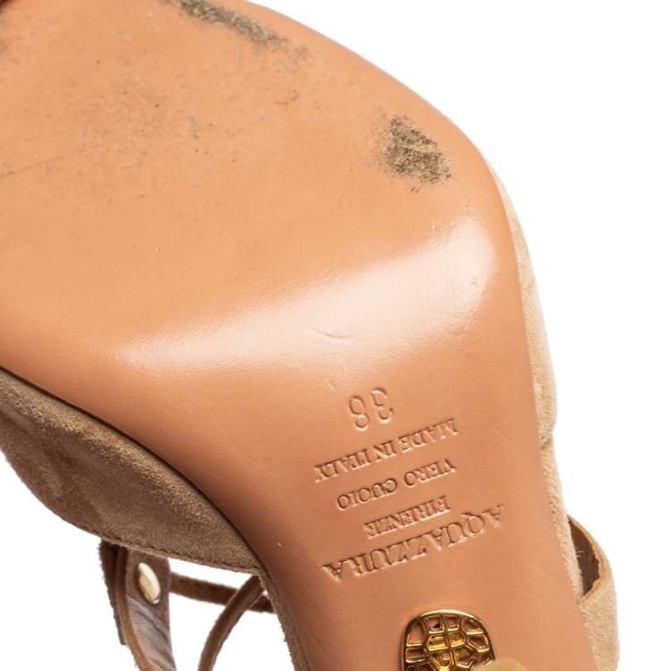 Pre Owned Aquazzura Beige Suede Belgravia Lace Up Pointed Toe Pumps 38
