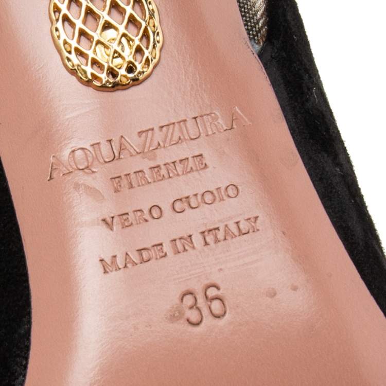 Pre Owned Aquazzura Black Suede And Net Pointed Toe Pumps Size 36