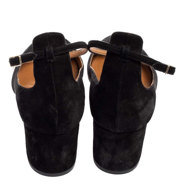 Pre Owned Aquazzura Black Suede Alix Ankle Strap Block Heel Pumps Size 39