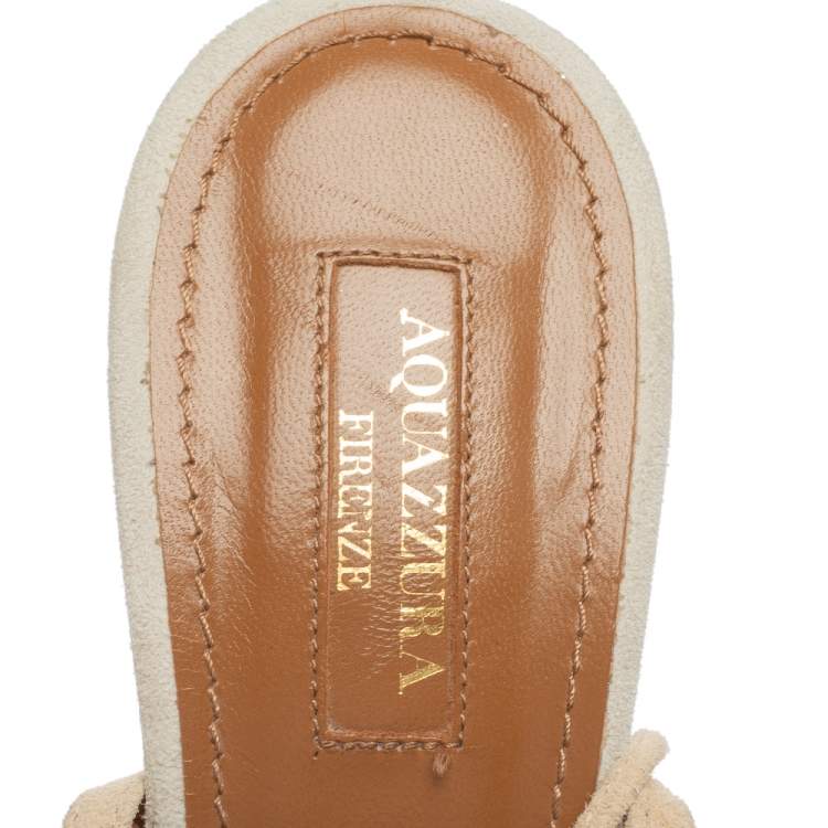Pre Owned Aquazzura Grey Suede Tassel Accents Sandals Size 39.5